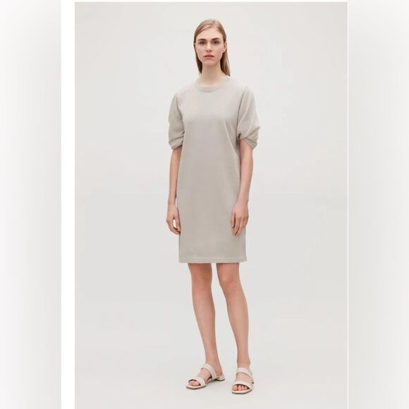 COS Dresses & Skirts - COS Cream Knitted Sheer Dress Puff Sleeves Size EUR XS